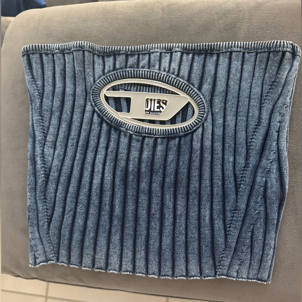 Diesel Denim Ribbed Tube Top with Logo